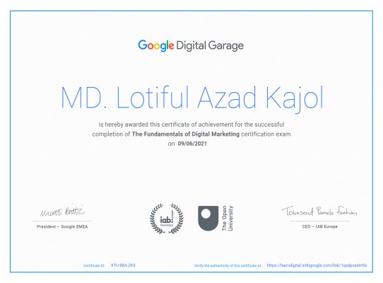 Lotiful Kajol Achived Marketing Certificate
